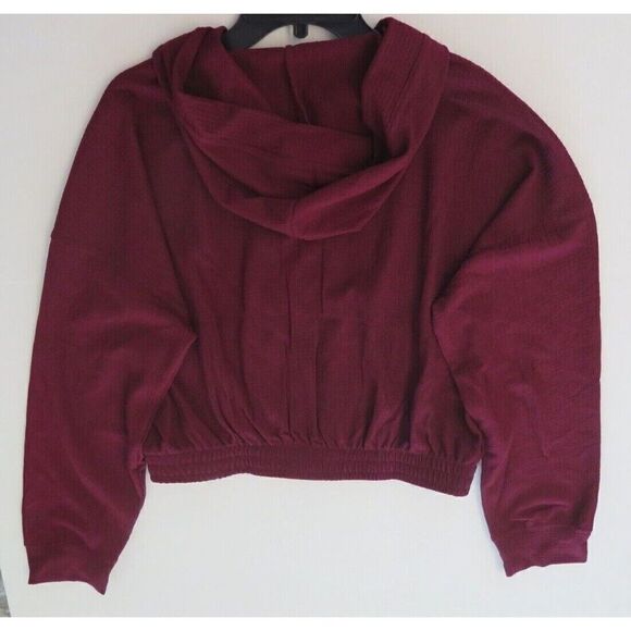 BCBGeneration Women's Sz L Wine Short Waffle Knit Slouchy Zip Up Hoodie $98+ - Picture 5 of 8